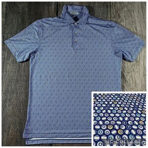Peter Millar Summer Comfort Pool Balls Billiards Polo Blue White Shirt Med